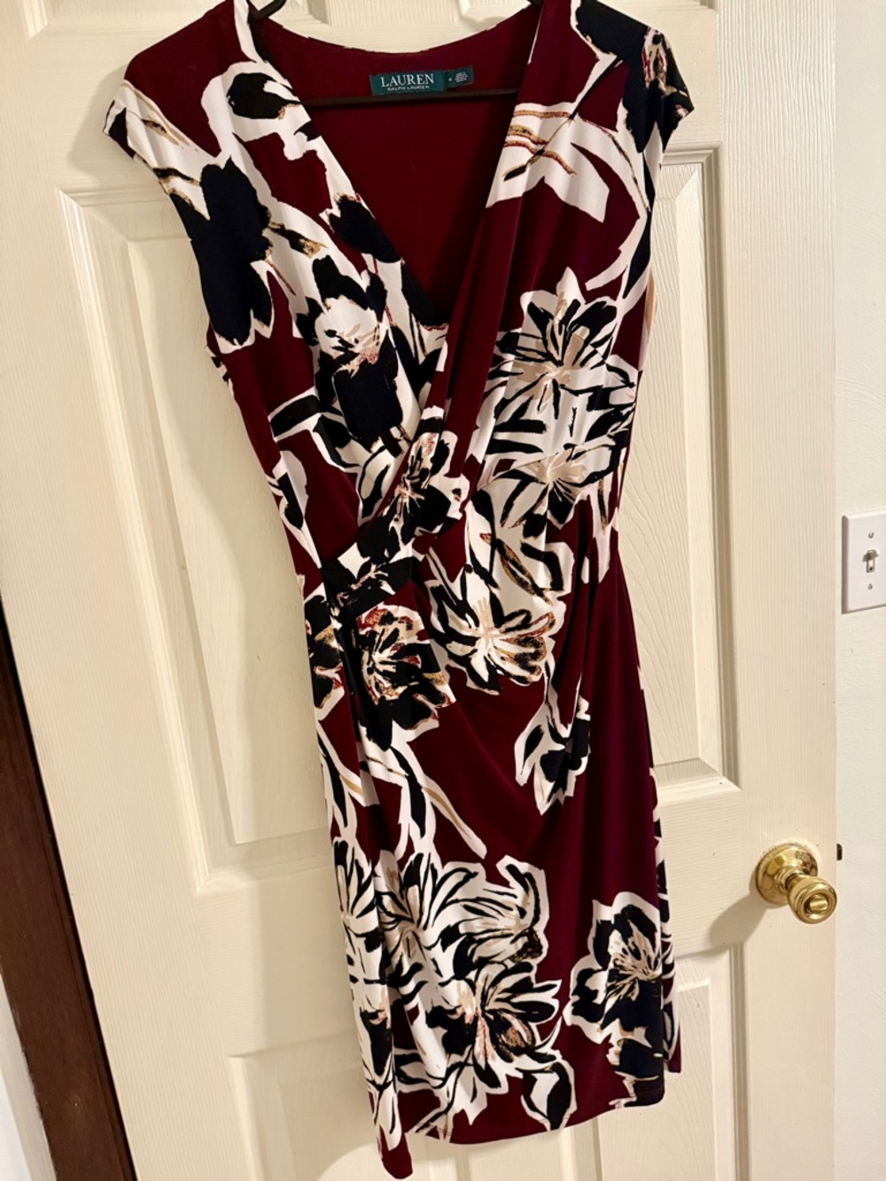 Ralph Lauren Burgundy Floral Wrap Midi Dress - Picture 4 of 7